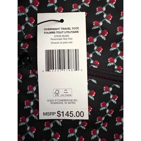 Vera Bradley Cotton Overnight Tote Travel Bag Perennials Noir Dot-NWT - Picture 5 of 6